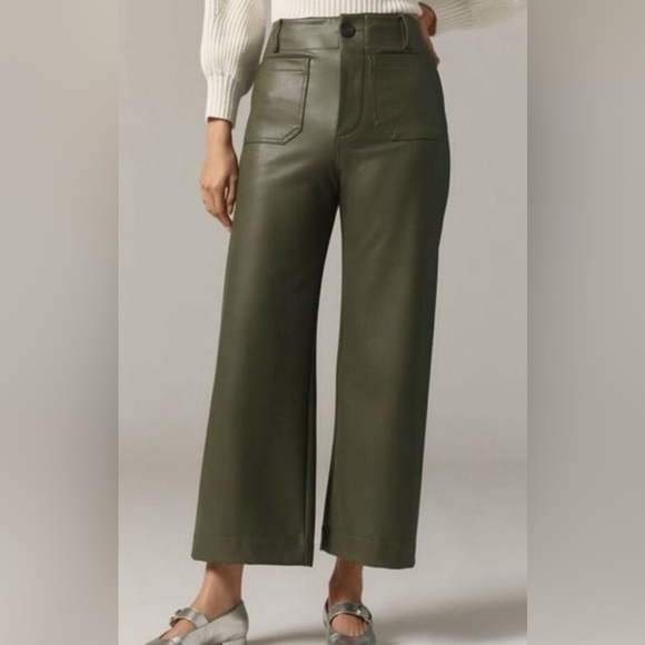 Anthropologie Maeve The Colette Faux Leather Wide Leg Cropped Pants Size 32